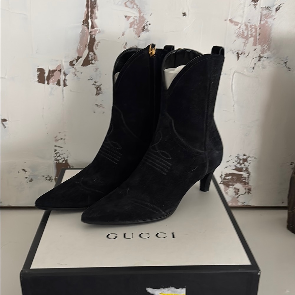 Gucci Black Ankle Booties with Slim Heel